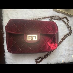 Deep purple velvet cross over bag